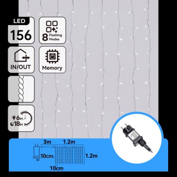 Aigostar - Cadeia de luzes de Natal LED para exterior 156 LEDs/8 funções 4,2 x 1,2 m IP44 branco frio