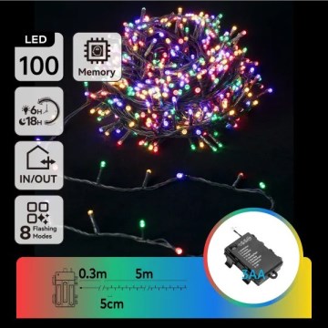 Aigostar - Cadeia de luzes LED de Natal para exterior, 100 LEDs / 8 modos, 3xAA, 5,3 m, IP44, multicolorido