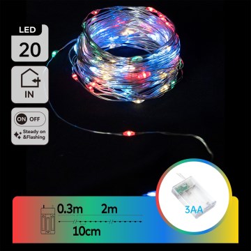 Aigostar - Cadeia de luzes LED para Natal, 20 LEDs, alimentada por 3x AA, 2,3 m, multicolorida