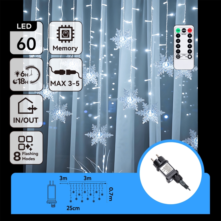 Aigostar - Cadeia luminosa de Natal LED para exterior 120 LEDs / 8 funções 3 x 0,7 m IP44 branco frio + comando à distância