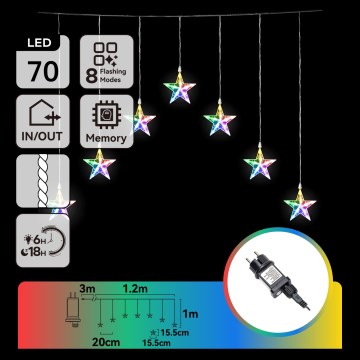 Aigostar - Cadeia luminosa LED para exterior de Natal 70 LEDs / 8 funções 4,2 x 1 m IP44 multicolorido