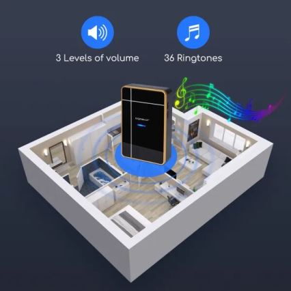 Aigostar - Campainha sem fio 3xAA/12V IP44 preta/cobre