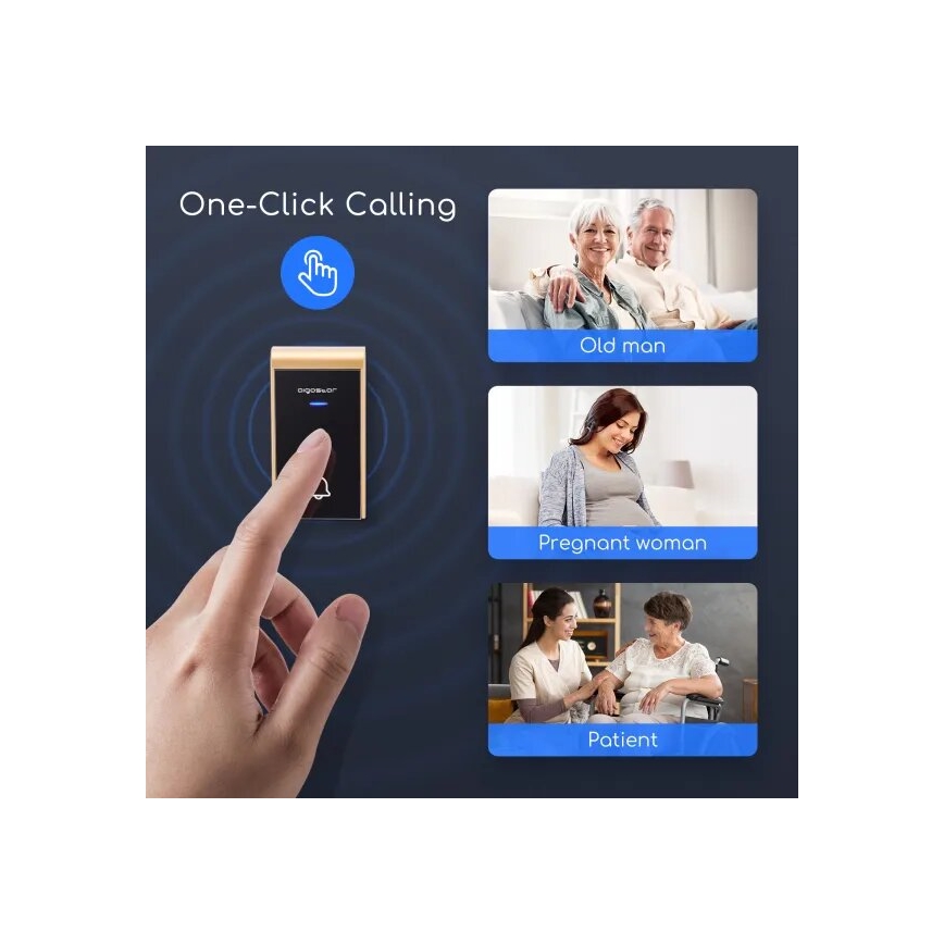 Aigostar - Campainha sem fio 3xAA/12V IP44 preta/cobre