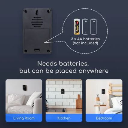 Aigostar - Campainha sem fio 3xAA/12V IP44 preta/cobre