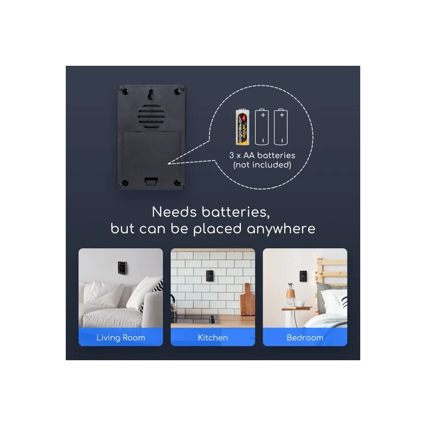 Aigostar - Campainha sem fio 3xAA/12V IP44 preta/cobre