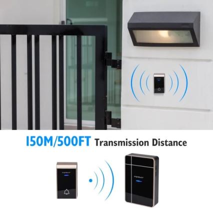 Aigostar - Campainha sem fio 3xAA/12V IP44 preta/cobre