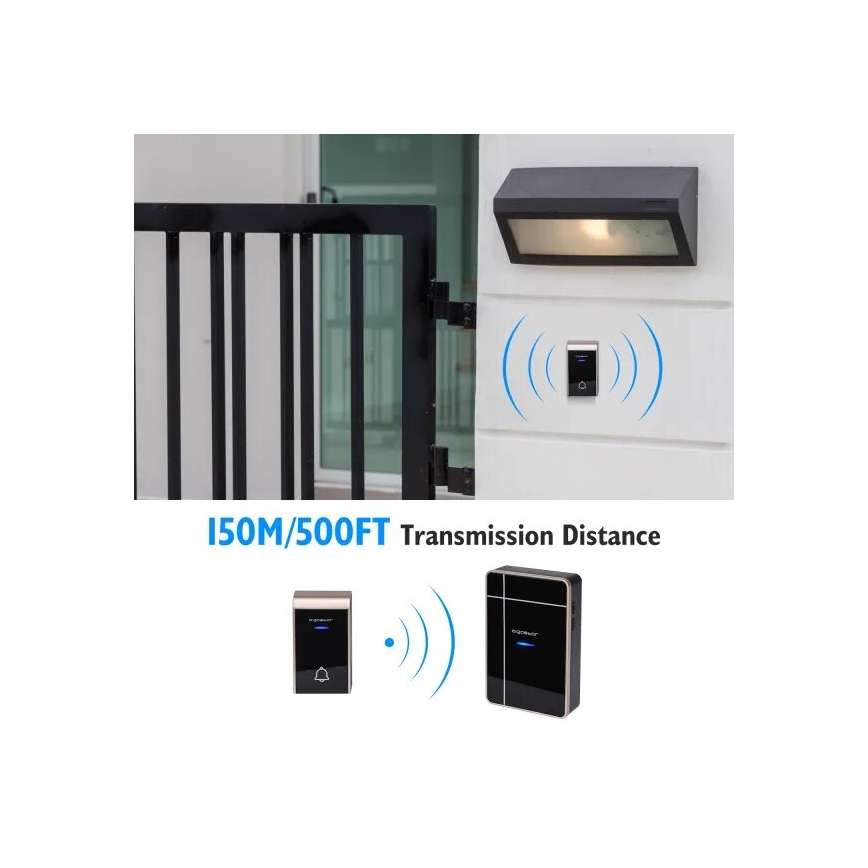 Aigostar - Campainha sem fio 3xAA/12V IP44 preta/cobre