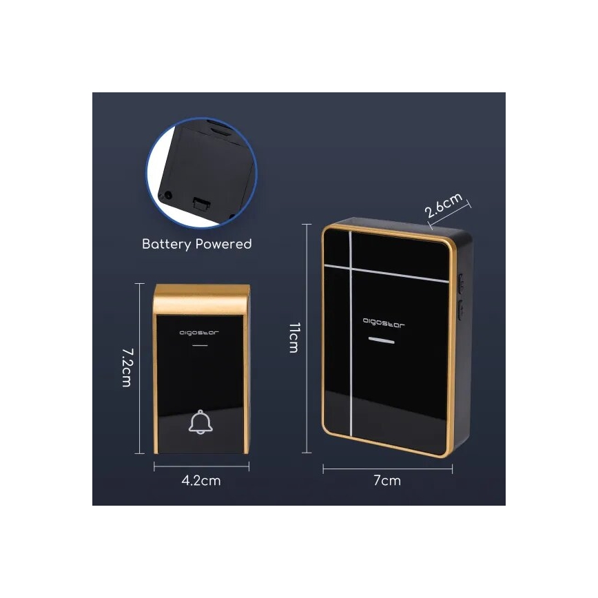 Aigostar - Campainha sem fio 3xAA/12V IP44 preta/cobre