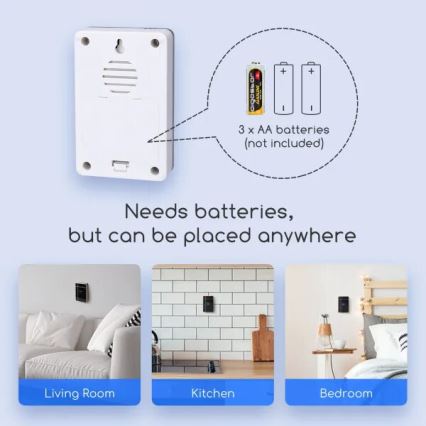 Aigostar - Campainha sem fios 3xAA/12V IP44 branco/prateado