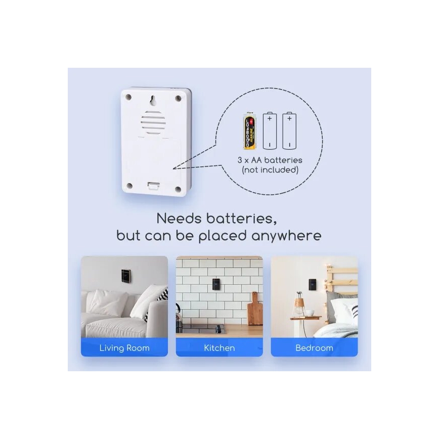 Aigostar - Campainha sem fios 3xAA/12V IP44 branco/prateado