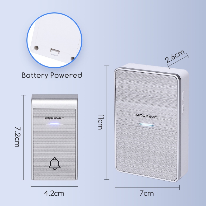 Aigostar - Campainha sem fios 3xAA/12V IP44 prateado