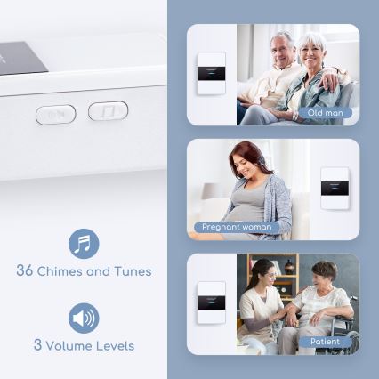 Aigostar - Campainha sem fios 3xAA/12V IP44 preto/branco