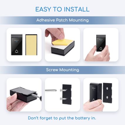 Aigostar - Campainha sem fios 3xAA/12V IP44 preto/branco