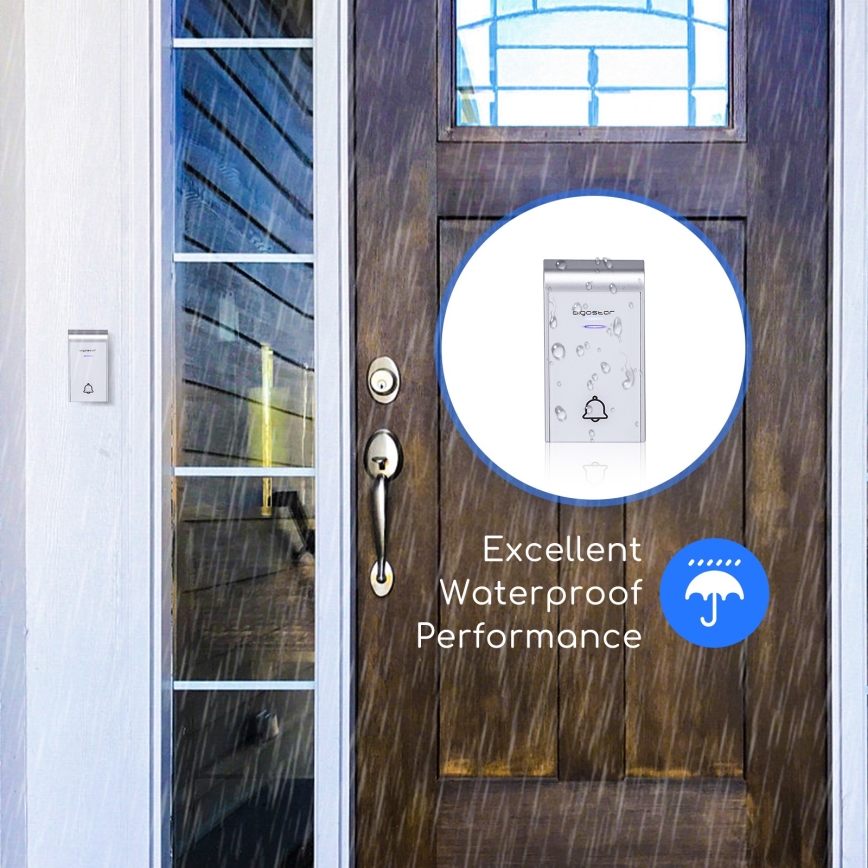 Aigostar - Campainha sem fios para tomada 230V/12V IP44 branca