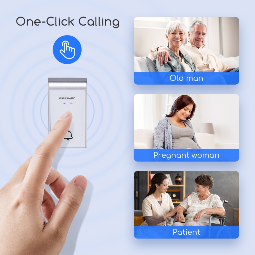 Aigostar - Campainha sem fios para tomada 230V/12V IP44 branca