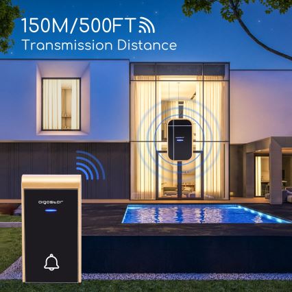 Aigostar - Campainha sem fios para tomada 230V/12V IP44 preta