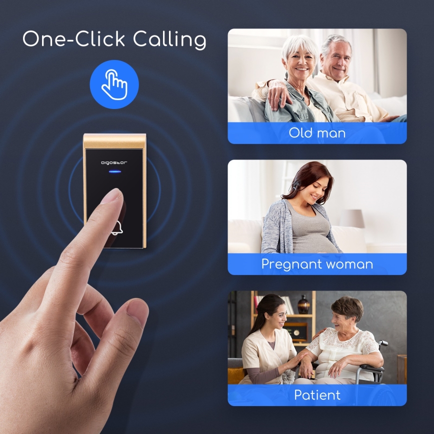 Aigostar - Campainha sem fios para tomada 230V/12V IP44 preta