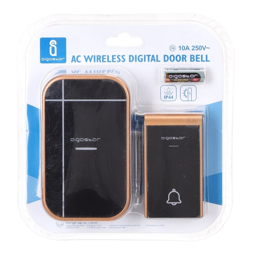 Aigostar - Campainha sem fios para tomada 230V/12V IP44 preta