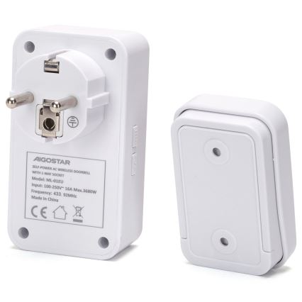 Aigostar - Campainha Sem Fios Plug-in 1Z 230V IPX4 branco