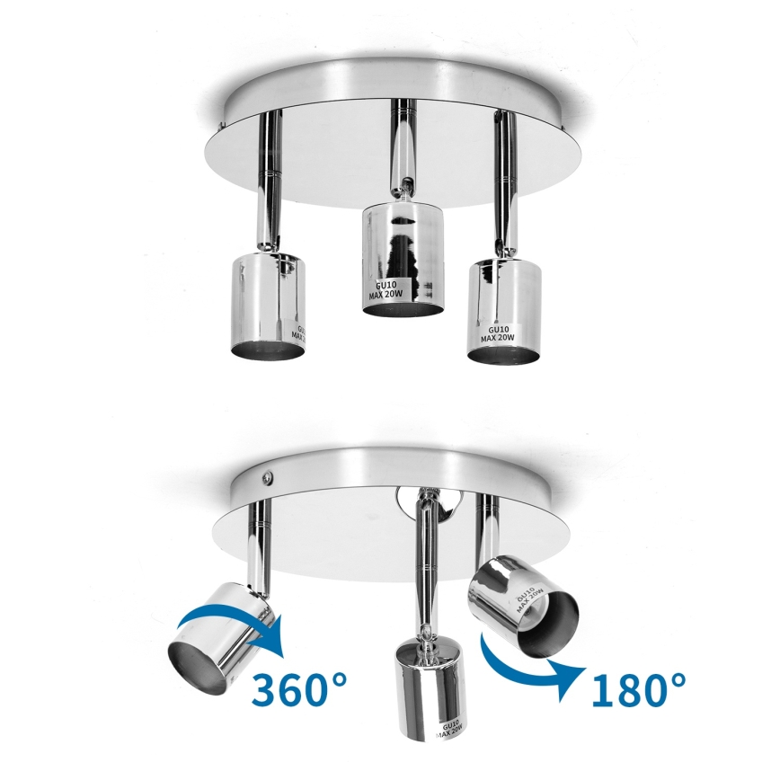 Aigostar - Candeeiro de focos 3xGU10/60W/230V cromado brilhante