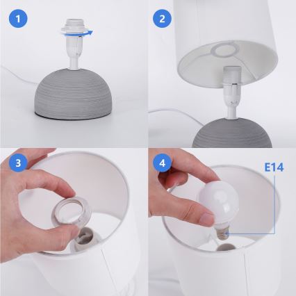 Aigostar - Candeeiro de mesa 1xE14/40W/230V cinzento/branco