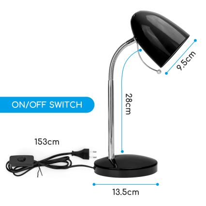 Aigostar - Candeeiro de mesa 1xE27/36W/230V preto/cromado brilhante