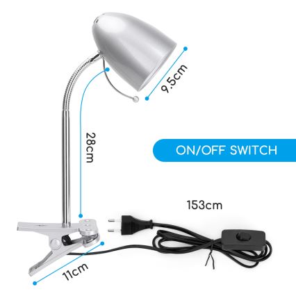 Aigostar -  Candeeiro de mesa com clipe 1xE27/11W/230V prateado/cromado brilhante