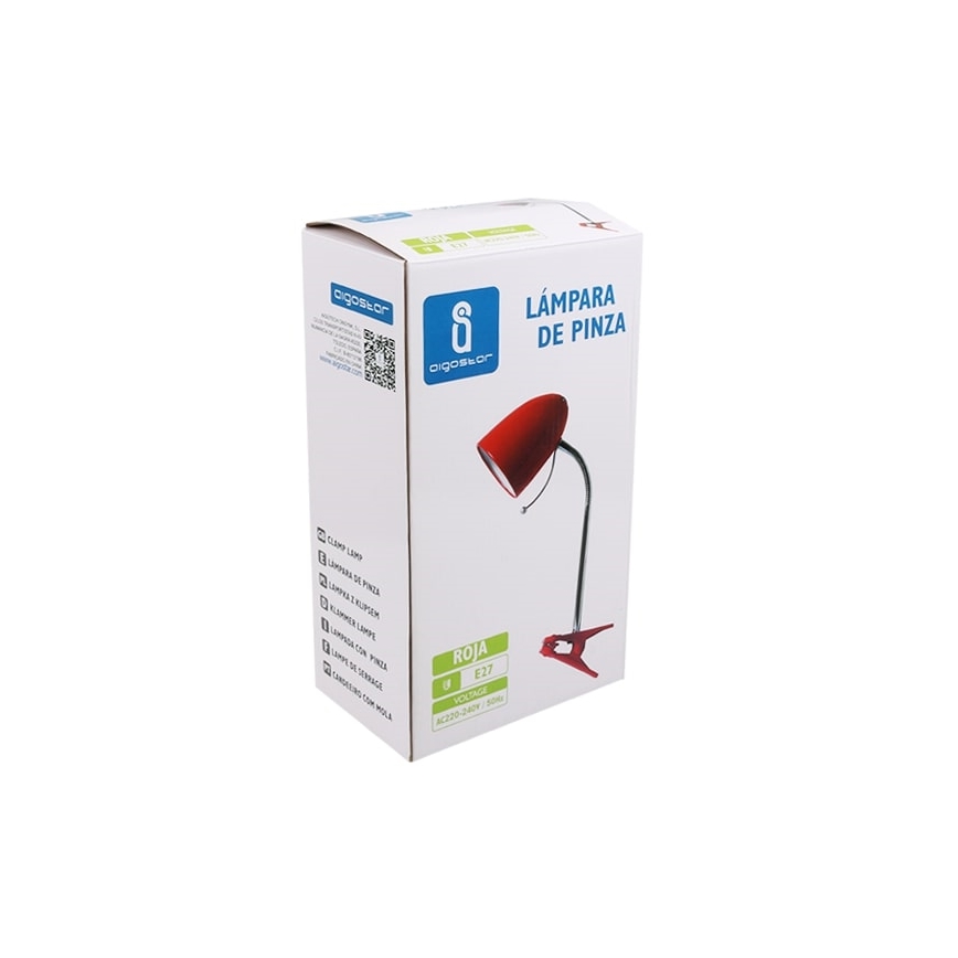 Aigostar - Candeeiro de mesa com clipe 1xE27/11W/230V vermelho/cromado brilhante