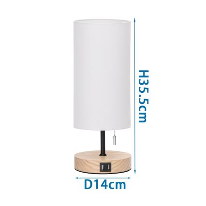 Aigostar - Candeeiro de mesa com porta USB 1xE27/40W/230V preto/creme