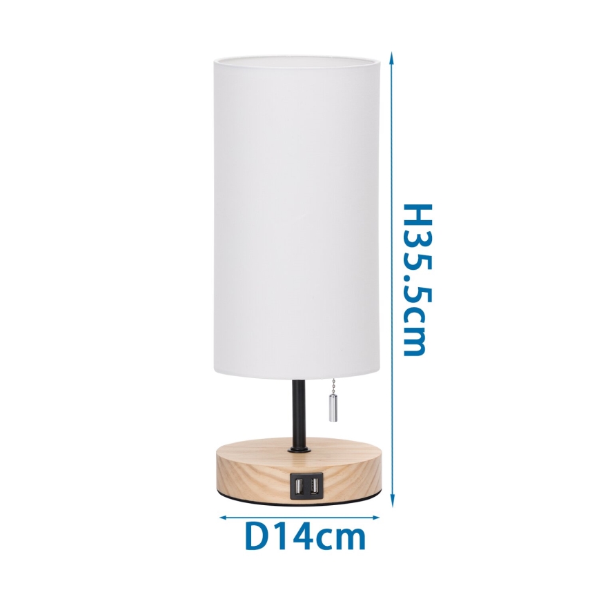 Aigostar - Candeeiro de mesa com porta USB 1xE27/40W/230V preto/creme