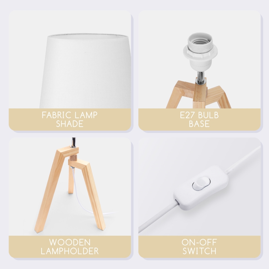 Aigostar - Candeeiro de mesa de madeira 1xE27/60W/230V pinho