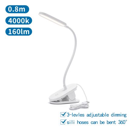 Aigostar - Candeeiro de mesa LED com regulação com clipe LED/2,5W/5V branco
