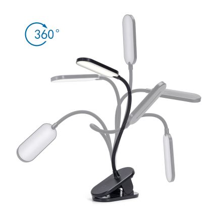 Aigostar - Candeeiro de mesa LED com regulação com clipe LED/2,5W/5V preto