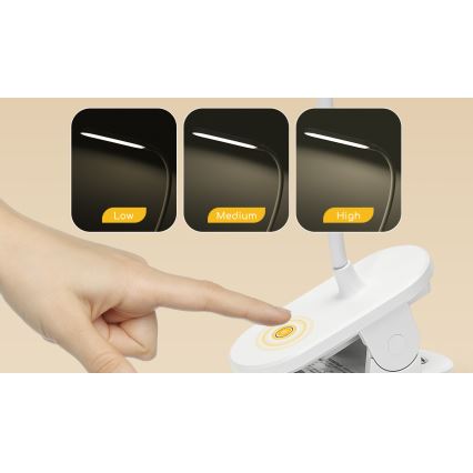 Aigostar - Candeeiro de mesa LED com regulação e clipe LED/2,5W/5V 1200mAh branco