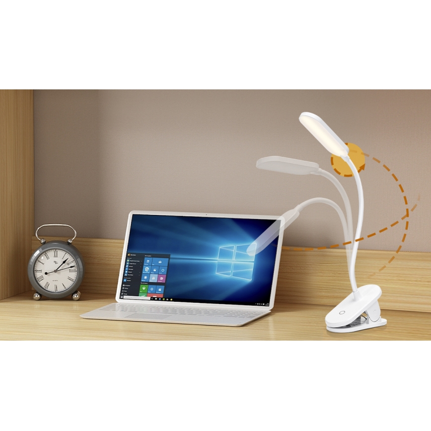 Aigostar - Candeeiro de mesa LED com regulação e clipe LED/2,5W/5V 1200mAh branco