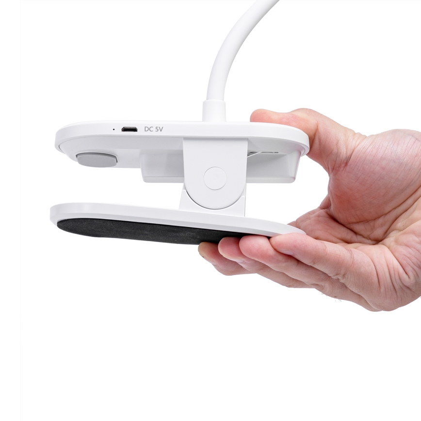 Aigostar - Candeeiro de mesa LED com regulação e clipe LED/2,5W/5V 1200mAh branco