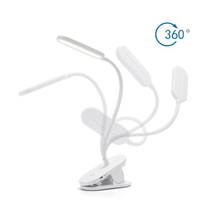 Aigostar - Candeeiro de mesa LED com regulação e clipe LED/2,5W/5V 1200mAh branco