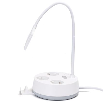 Aigostar - Luminária de mesa LED dimerizável com tomadas e porta USB LED/4,6W/230V 3000/4000/6500K branca