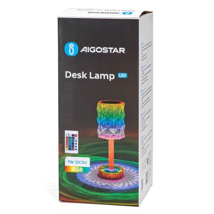Aigostar - Candeeiro de mesa  LED RGB com regulação LED/1W/5V 1800mAh 26 cm + controlo remoto