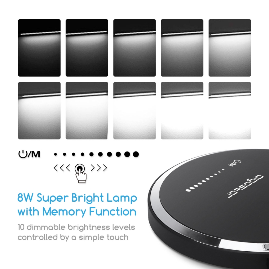 Aigostar - Candeeiro de mesa tátil LED com regulação LED/8W/230V 3000-6000K preto