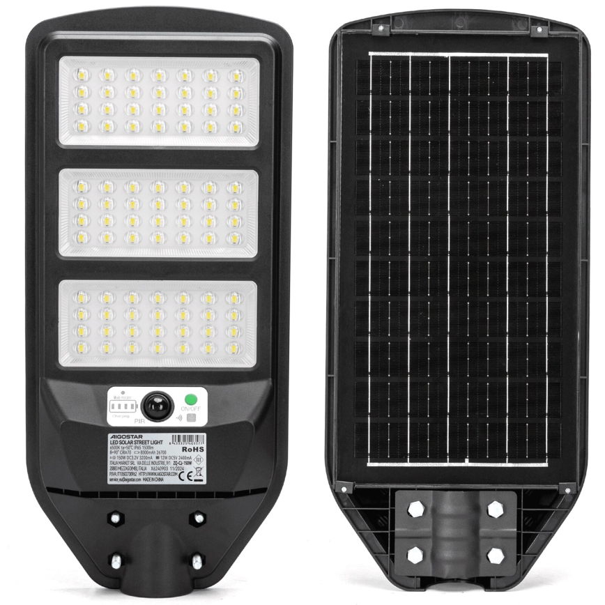 Aigostar - Candeeiro de rua solar LED com sensor LED/150W/3,2V 8000mAh IP65 6500K + comando
