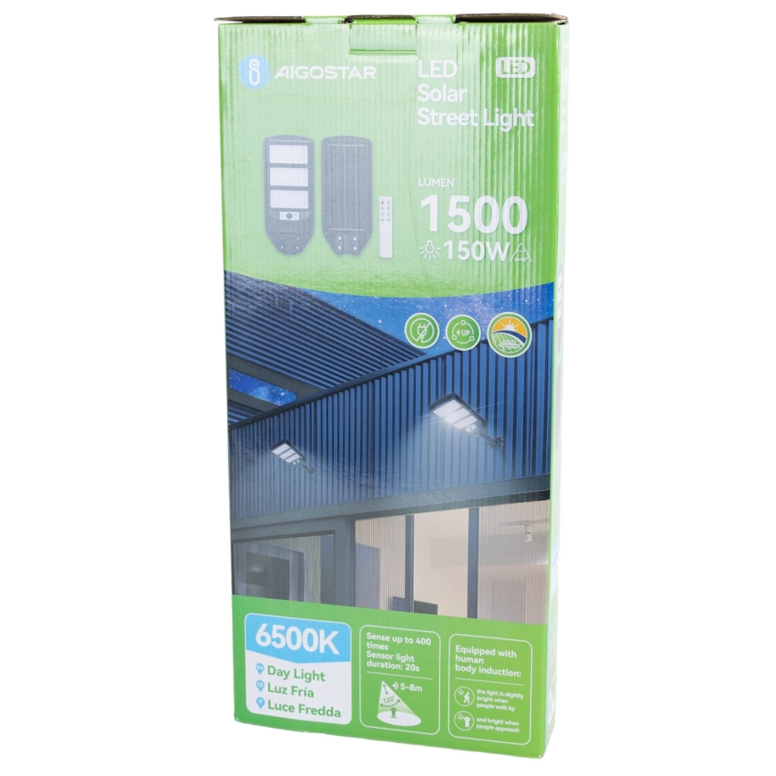 Aigostar - Candeeiro de rua solar LED com sensor LED/150W/3,2V 8000mAh IP65 6500K + comando