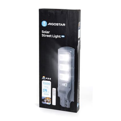 Aigostar - Candeeiro solar de rua LED com sensor de anoitecer e movimento LED/150W/3,2V 15000mAh IP65 6500K + comando