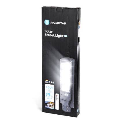 Aigostar - Candeeiro de rua solar LED com sensor LED/200W/3,2V 20000mAh IP65 6500K + comando