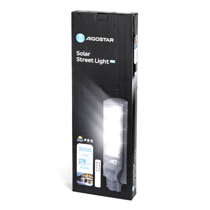 Aigostar - Candeeiro de rua solar LED com sensor LED/200W/3,2V 20000mAh IP65 6500K + comando
