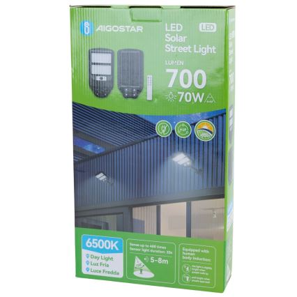 Aigostar - Candeeiro de rua solar LED com sensor LED/70W/3,2V 4000mAh IP65 6500K + comando