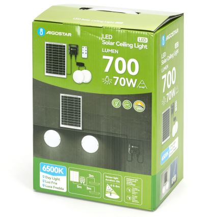 Aigostar - Candeeiro de tecto LED solar com sensor 2xLED/35W/3,7V 6000 mAh IP65 + comando remoto