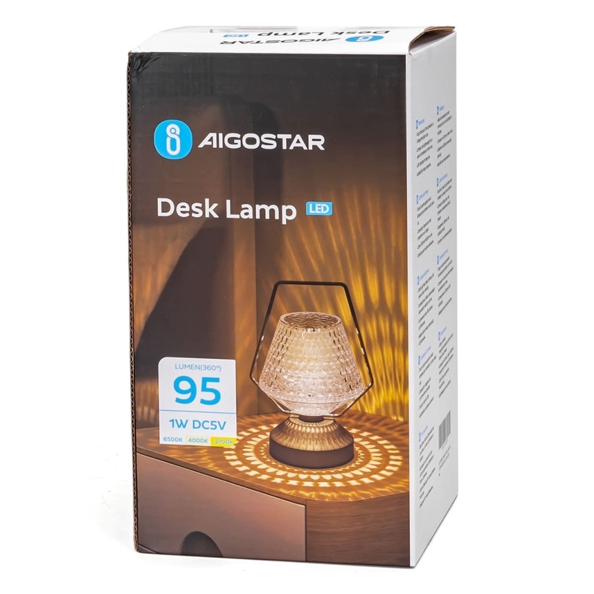 Aigostar - Candeeiro de mesa LED com regulação LED/1W/5V 2700/4000/6500K 1800mAh 20 cm