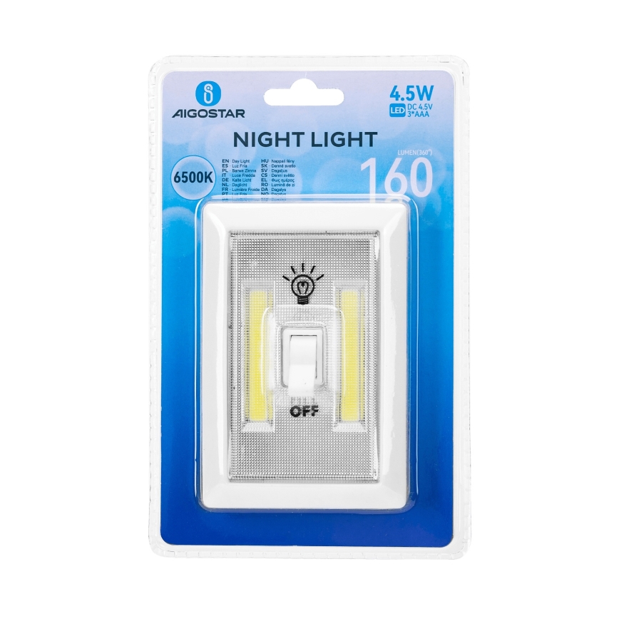 Aigostar - Candeeiro noturno portátil LED, 3x AAA, 6500K