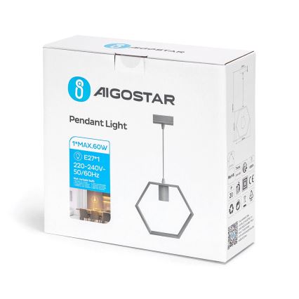 Aigostar - Candeeiro pendente em madeira suspenso por cabo 1xE27/60W/230V pinho